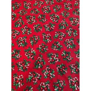 Vintage 1 yard Christmas Fabric Candy Cane Holly Berry Bow Red Cotton Print